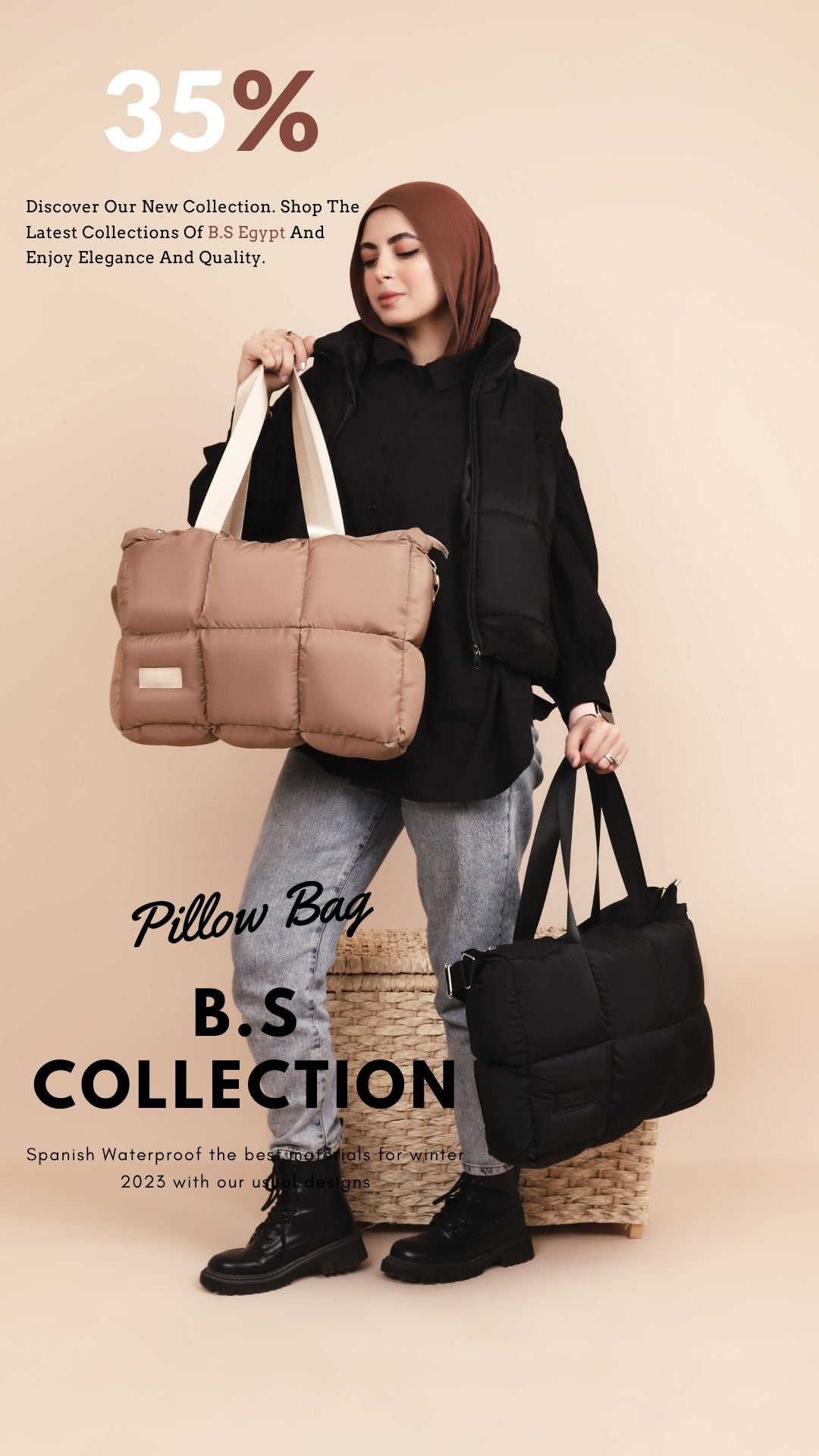 Large Capacity Waterproof High Quilted Shoulder Bag & Handbag in Cafe