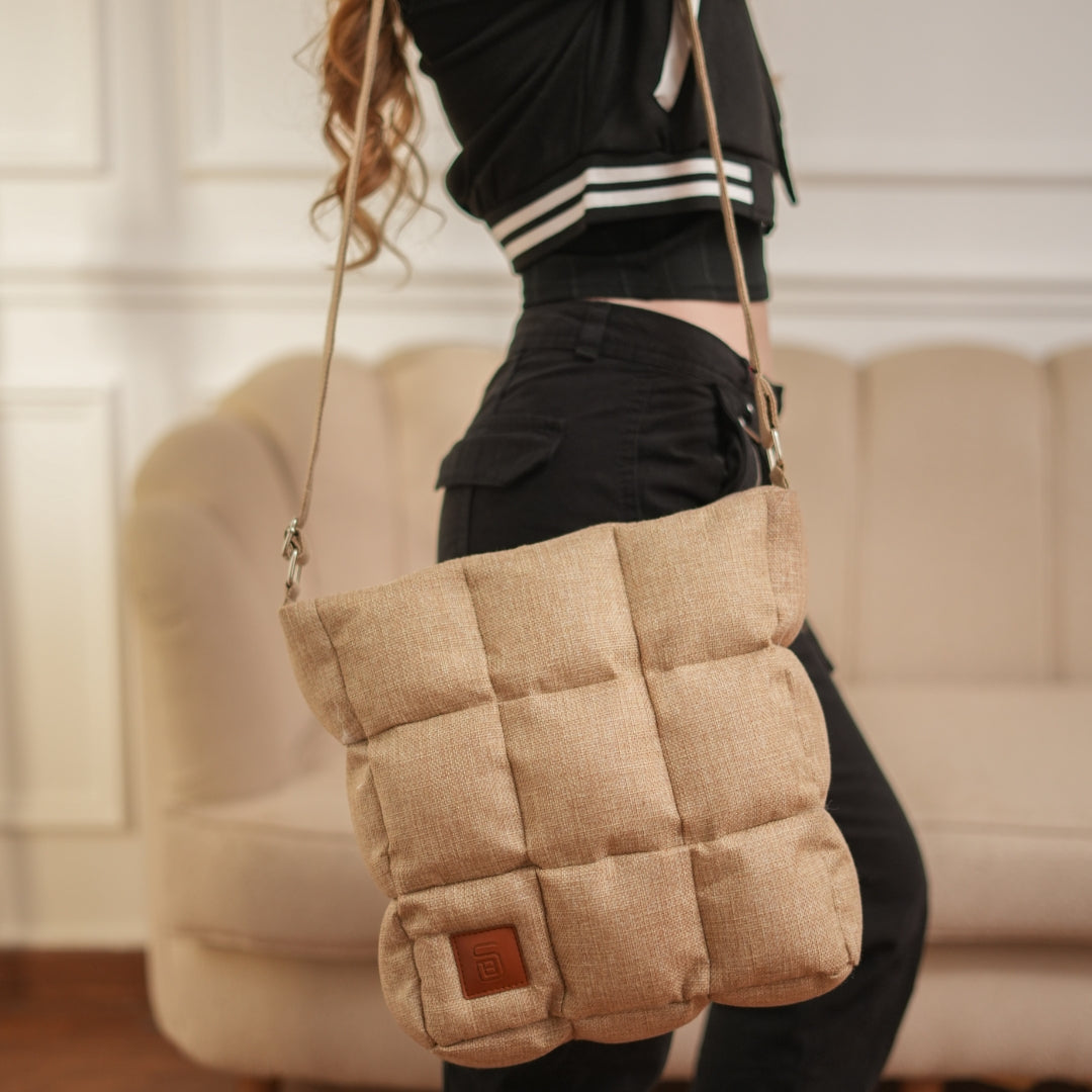 Elegant and Practical BS Crossbody Bag with a Modern Design in Cafe