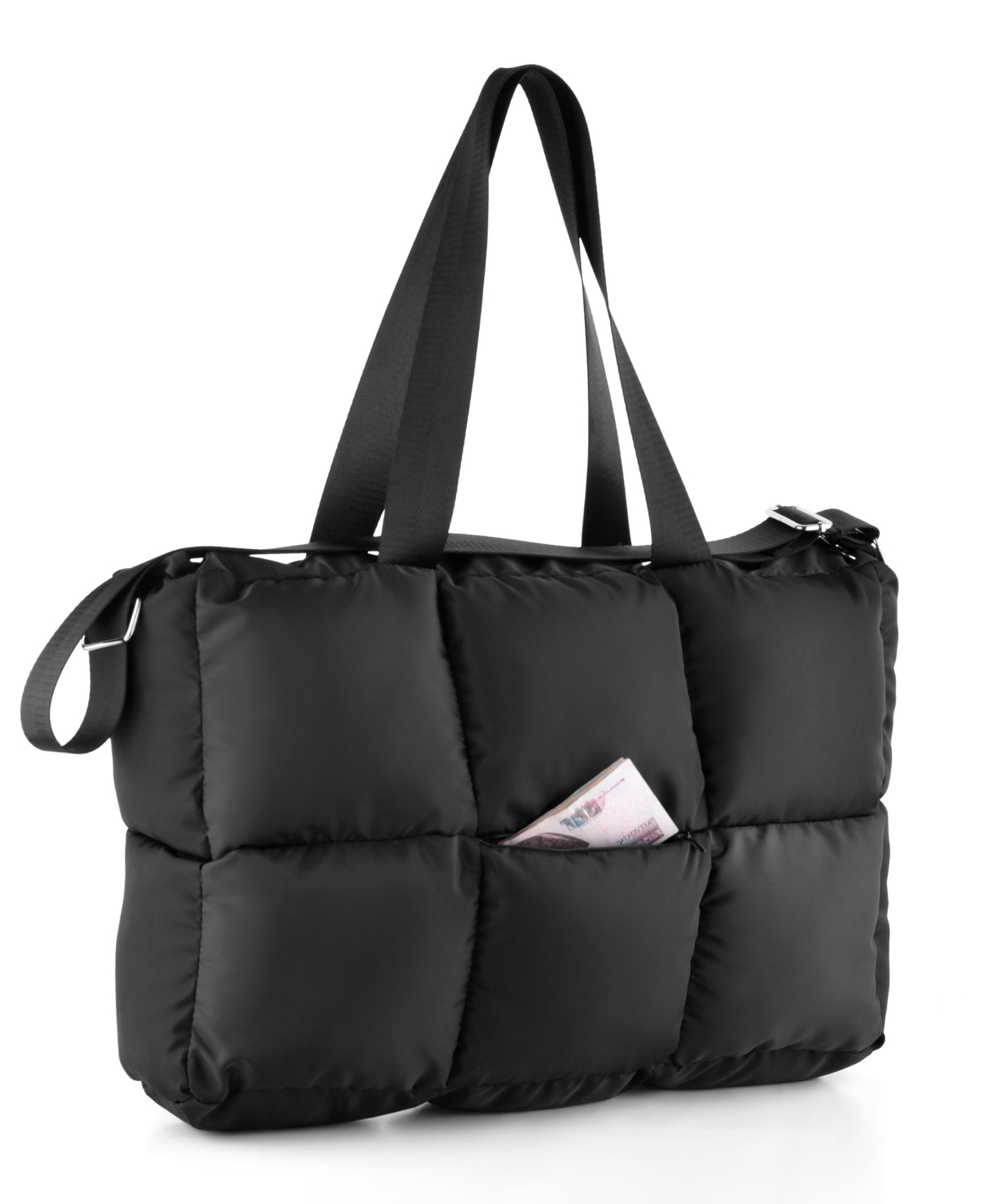 Large Capacity Waterproof High Quilted Shoulder Bag & Handbag in Black
