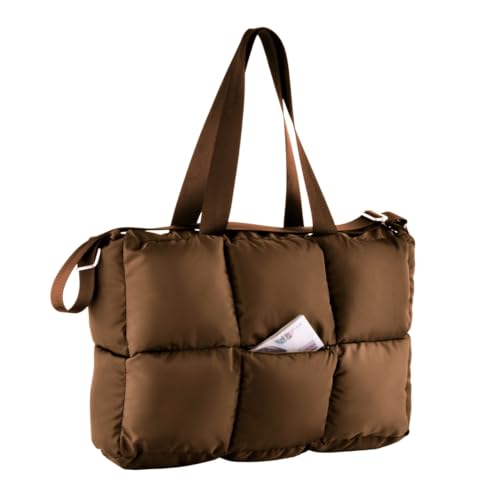 Large Capacity Waterproof High Quilted Shoulder Bag & Handbag in Brown