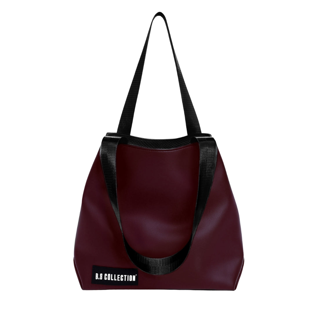 Uni-bag Tote Bag for Women in Double-Face Leather and Fabric Lightweight, Elegant & Practical for Work and University - Black