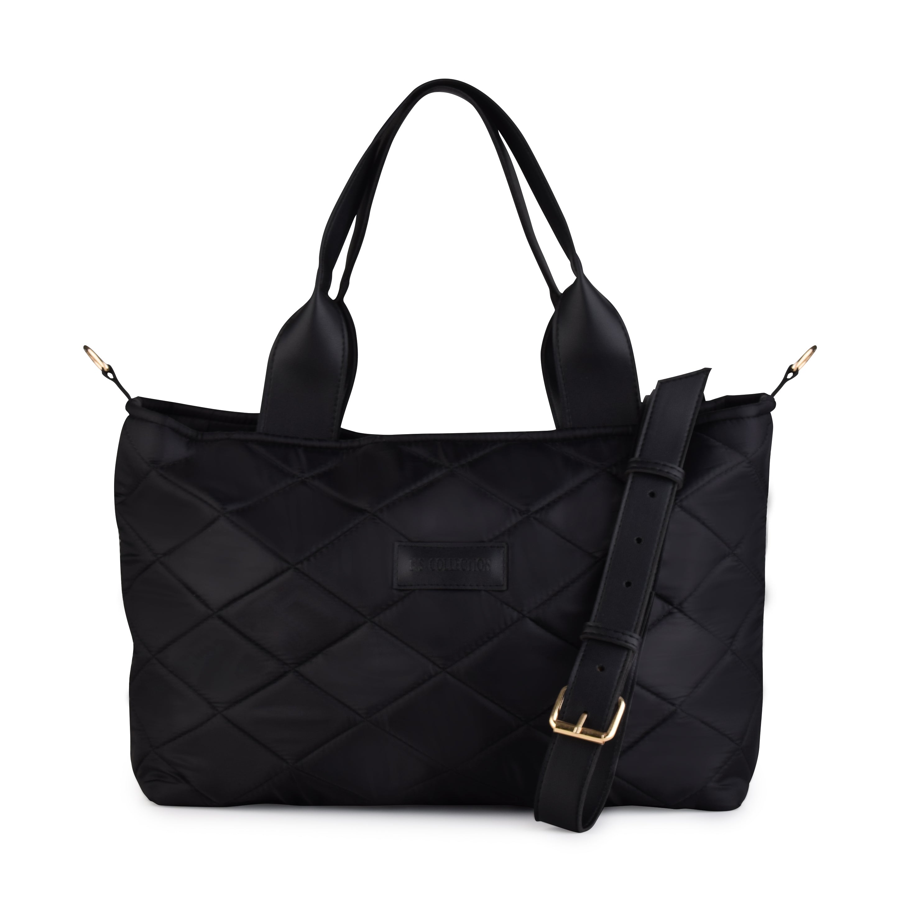 Soft Quilted Canvas Shoulder Bag - Black