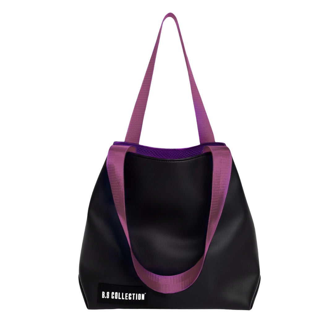 Uni-bag Tote Bag for Women in Double-Face Leather and Fabric Lightweight, Elegant & Practical for Work and University - Purple