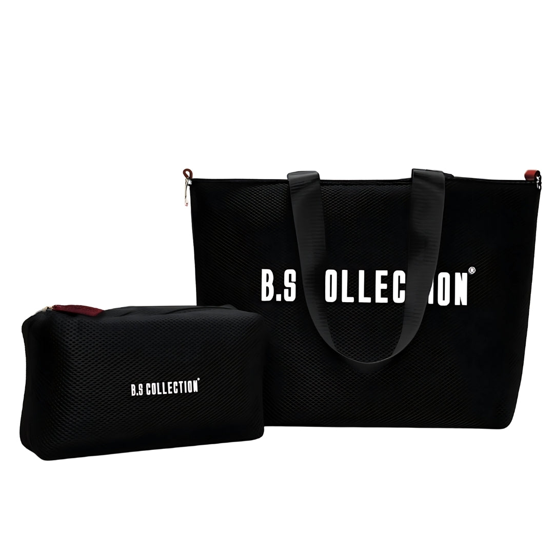 Uni-bag Tote Bag for Women in Double-Face Leather and Fabric Lightweight, Elegant & Practical for Work and University - Black