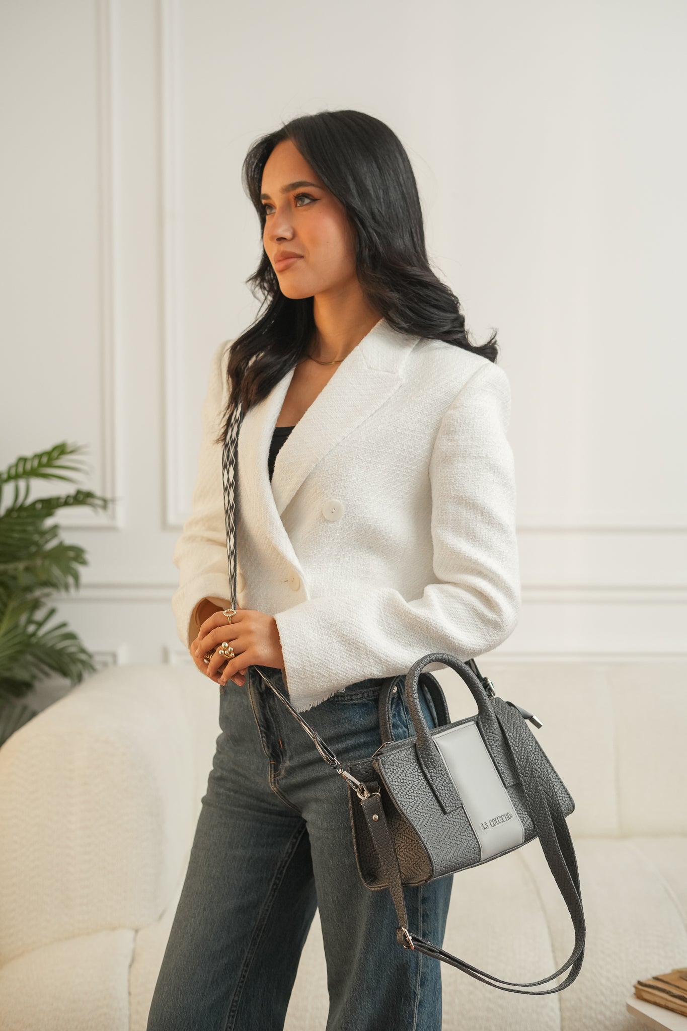 Mini Cross BS Leather Bag - Grey