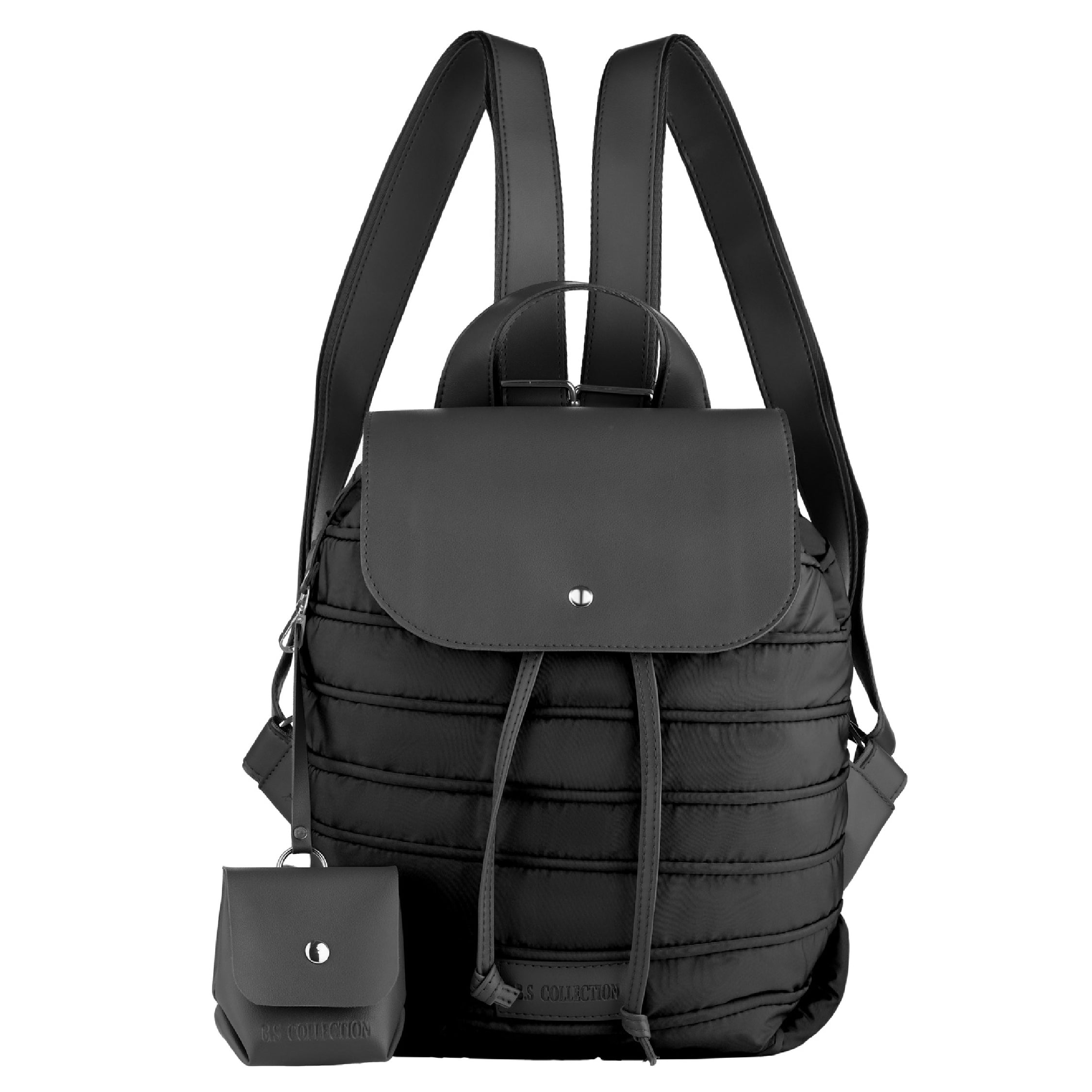 Backpack in Soft Fabric Waterproof Quilted Design Black