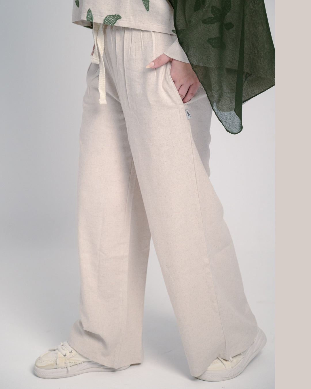 Oversized Plain Linen Pants - Beige