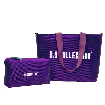 Uni-bag Tote Bag for Women in Double-Face Leather and Fabric Lightweight, Elegant & Practical for Work and University - Purple