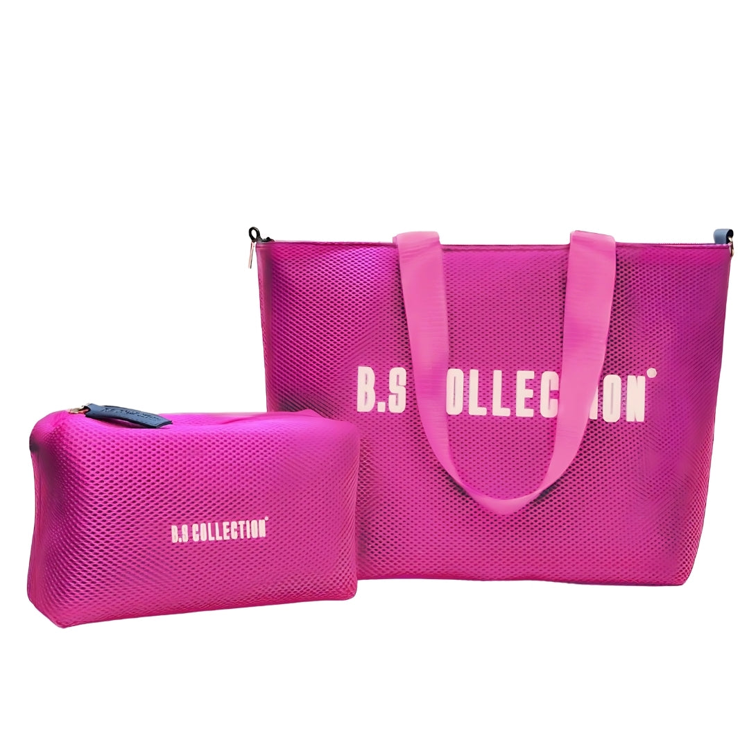 Uni-bag Tote Bag for Women in Double-Face Leather and Fabric Lightweight, Elegant & Practical for Work and University - Pink