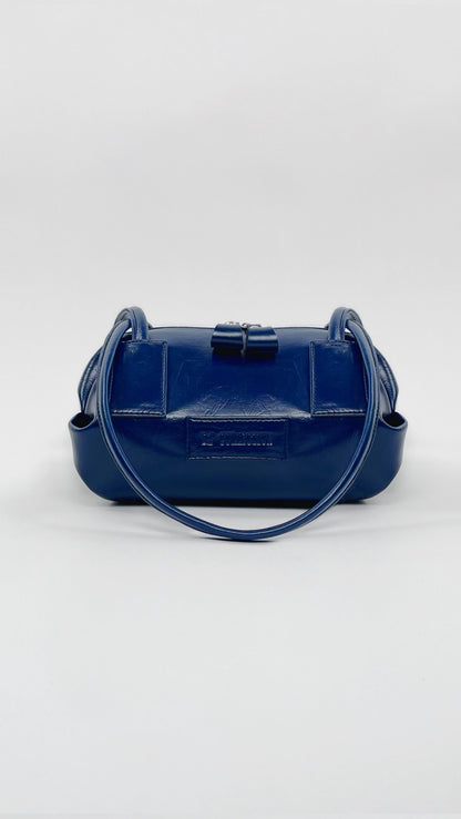 Women's Leather Shoulder Bag – Elegant Modern Design – Navy Blue