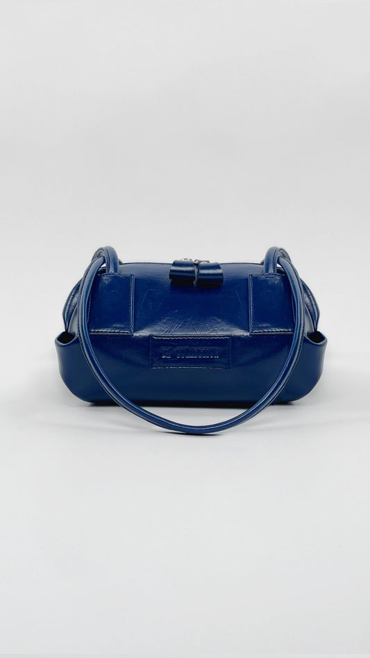 Women's Leather Shoulder Bag – Elegant Modern Design – Navy Blue