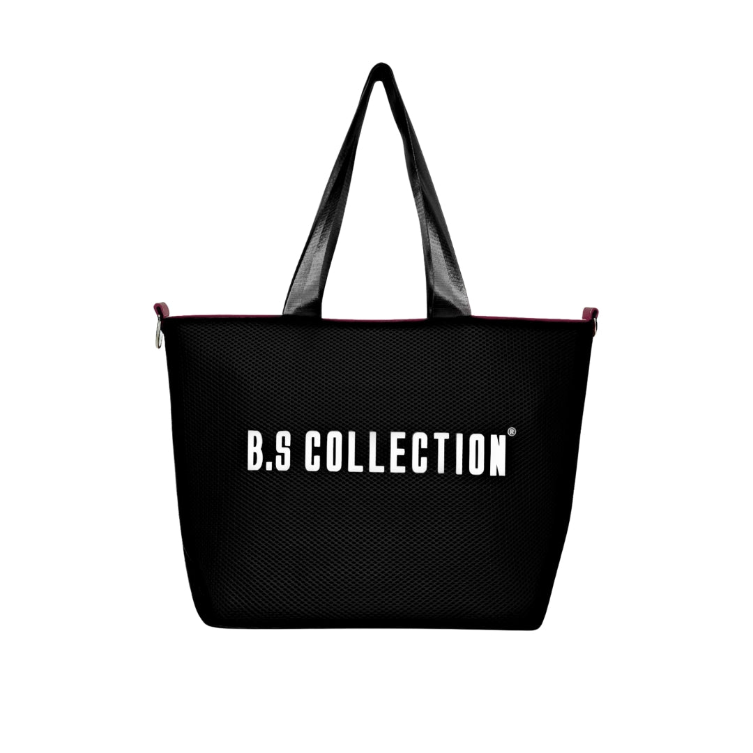 Uni-bag Tote Bag for Women in Double-Face Leather and Fabric Lightweight, Elegant & Practical for Work and University - Black