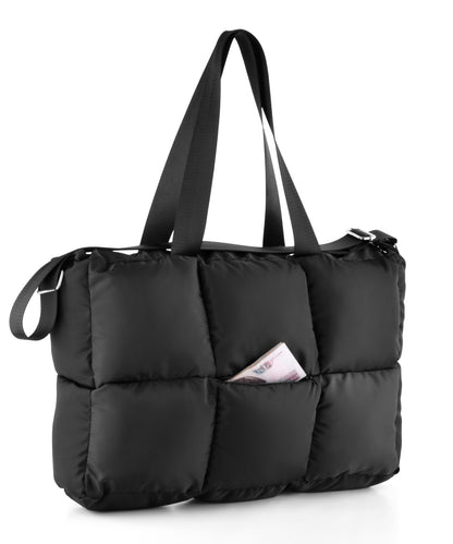 Large Capacity Waterproof High Quilted Shoulder Bag & Handbag in Black