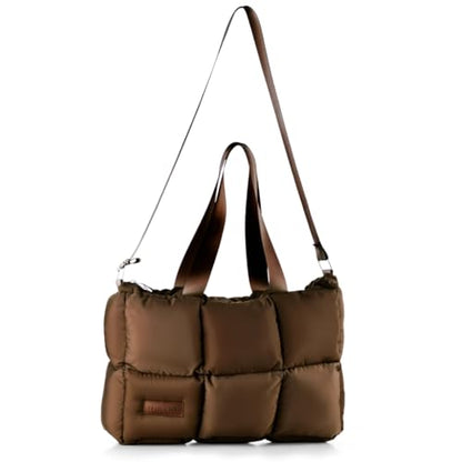 Large Capacity Waterproof High Quilted Shoulder Bag & Handbag in Brown