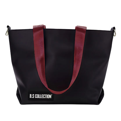 Uni-bag Tote Bag for Women in Double-Face Leather and Fabric Lightweight, Elegant & Practical for Work and University - Burgundy