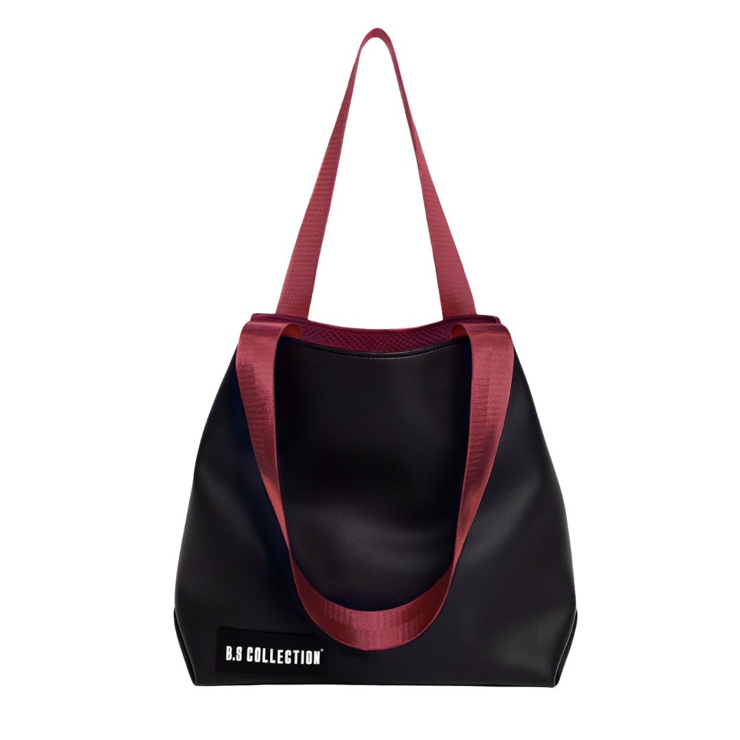 Uni-bag Tote Bag for Women in Double-Face Leather and Fabric Lightweight, Elegant & Practical for Work and University - Burgundy