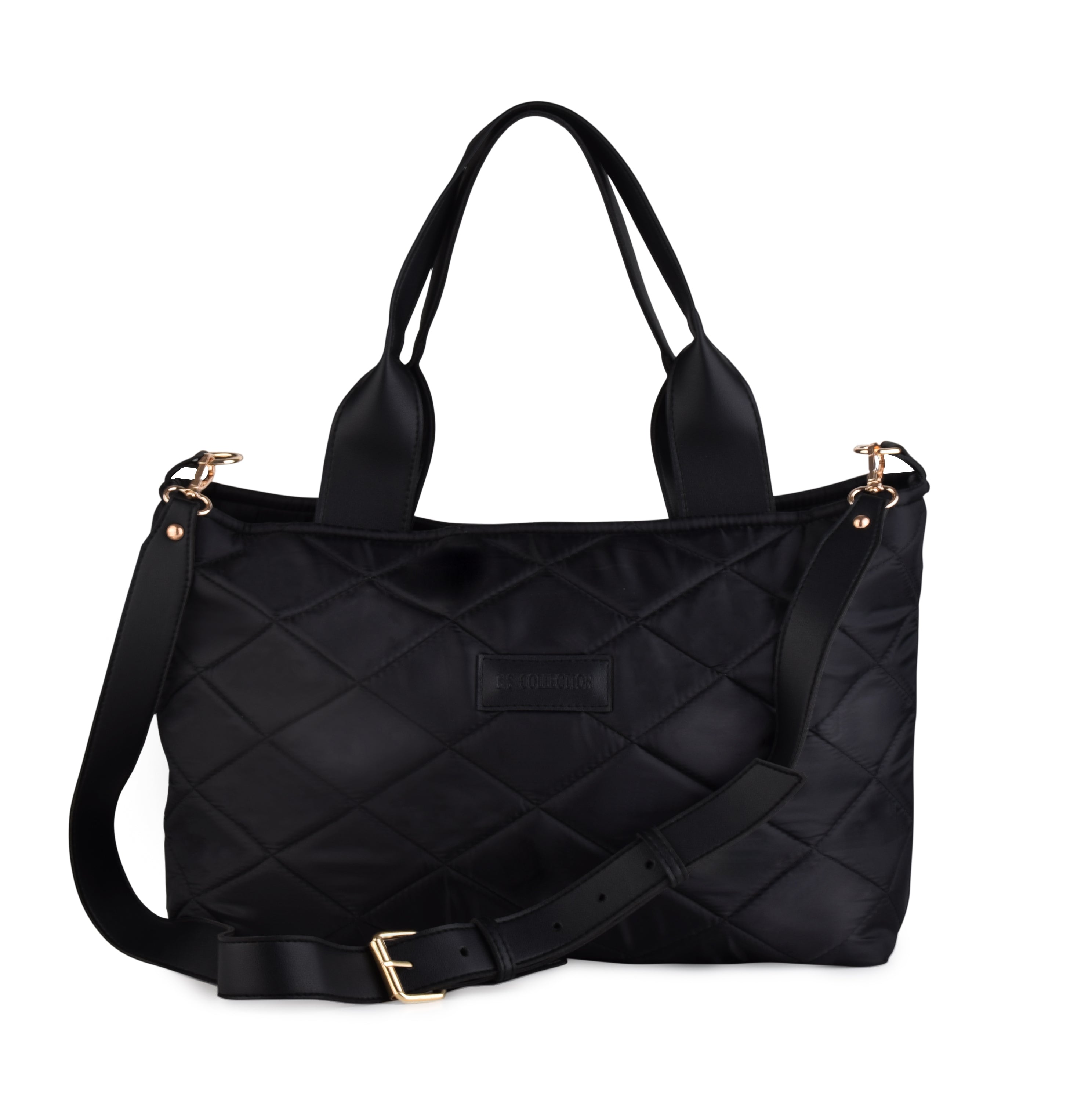 Soft Quilted Canvas Shoulder Bag - Black