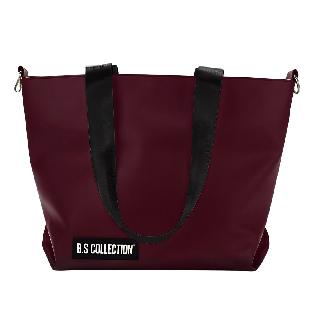 Uni-bag Tote Bag for Women in Double-Face Leather and Fabric Lightweight, Elegant & Practical for Work and University - Black