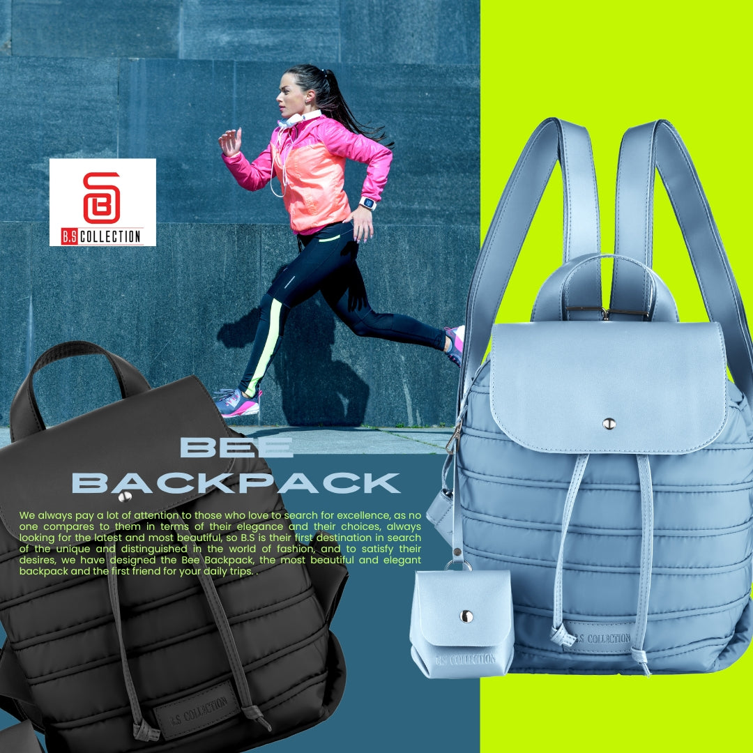 Backpack in Soft Fabric Waterproof Quilted Design Black