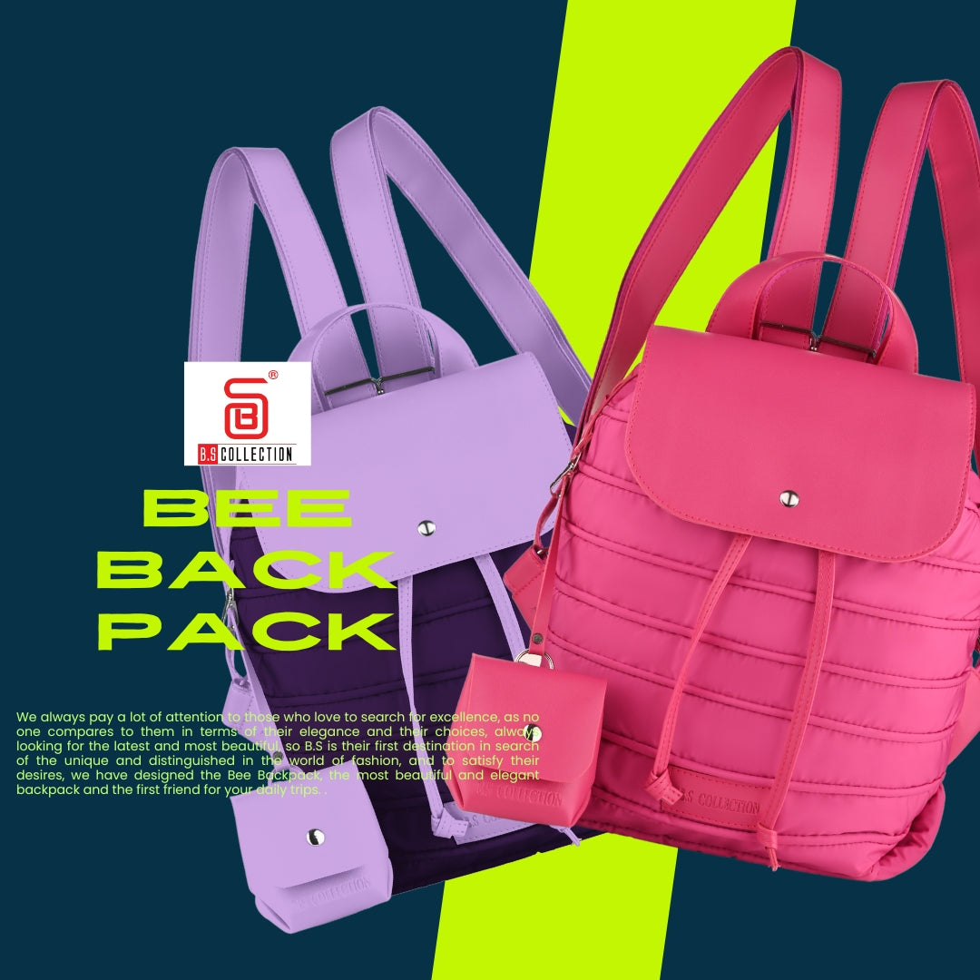 Backpack in Soft Fabric Waterproof Quilted Design Pink