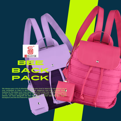 Backpack in Soft Fabric Waterproof Quilted Design Purple