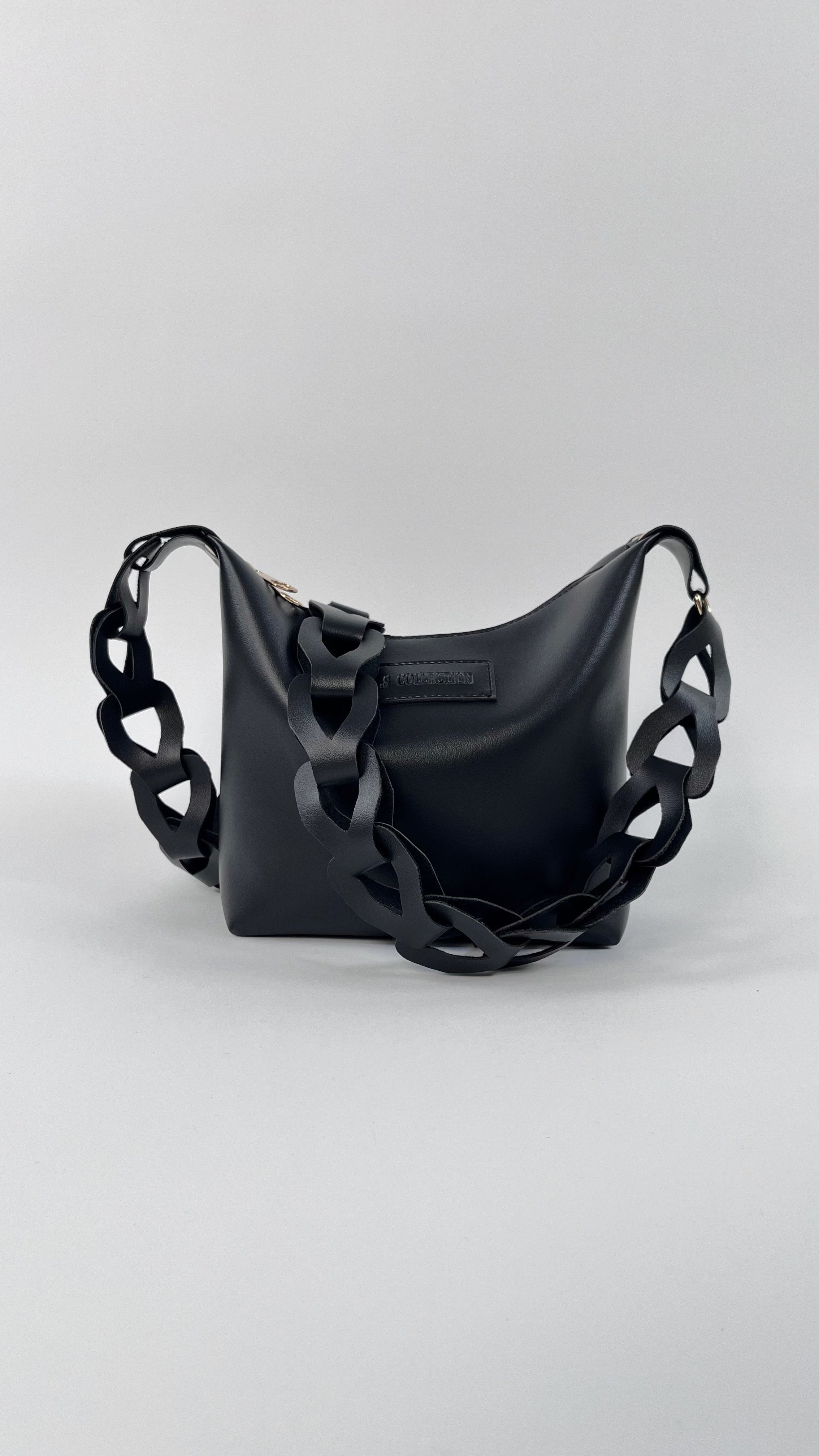 Women’s Black Shoulder Bag with Bold Chain