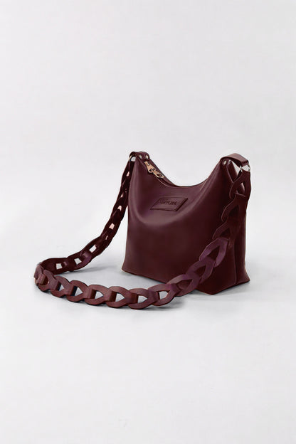 Women’s Burgundy Shoulder Bag with Bold Chain