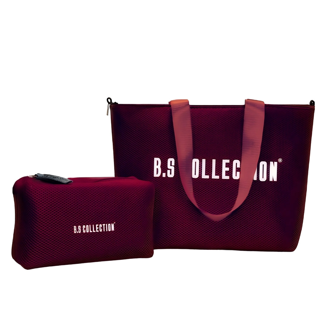 Uni-bag Tote Bag for Women in Double-Face Leather and Fabric Lightweight, Elegant & Practical for Work and University - Burgundy