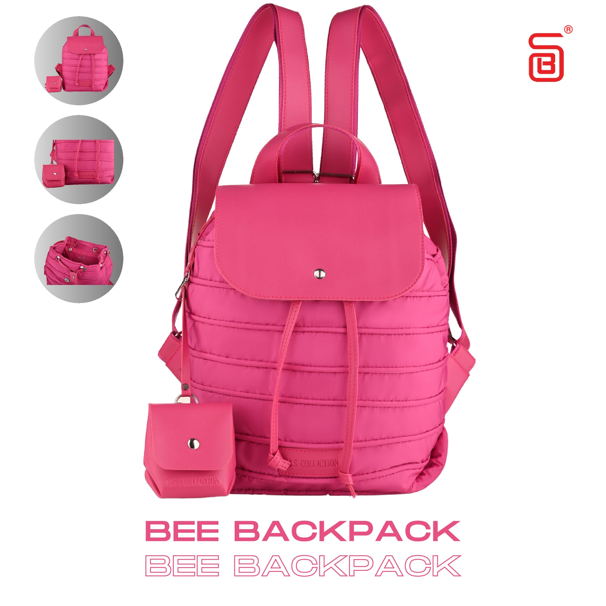 Backpack in Soft Fabric Waterproof Quilted Design Pink