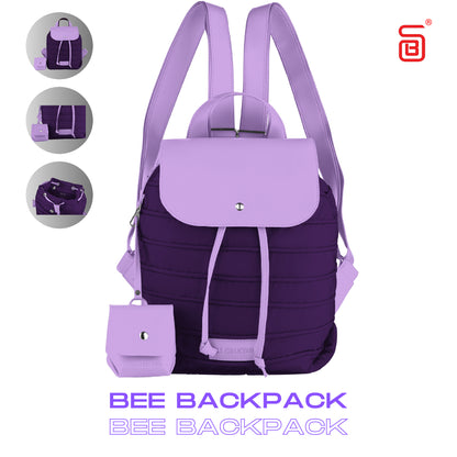 Backpack in Soft Fabric Waterproof Quilted Design Purple