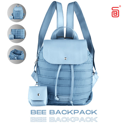 Backpack in Soft Fabric Waterproof Quilted Design Babyblue