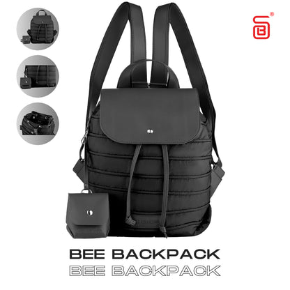 Backpack in Soft Fabric Waterproof Quilted Design Black
