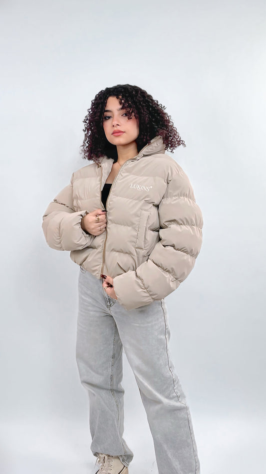 Cropped Puffer Jacket in Cafe Waterproof