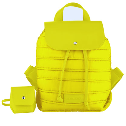 Backpack in Soft Fabric Waterproof Quilted Design Yellow