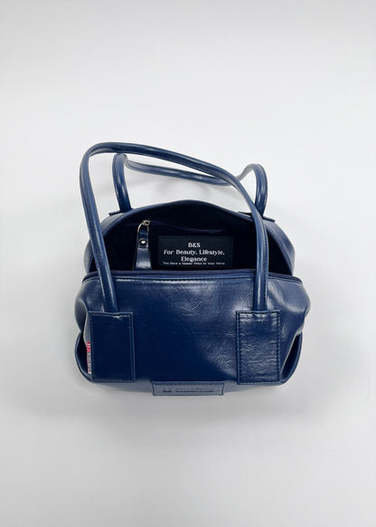 Women's Leather Shoulder Bag – Elegant Modern Design – Navy Blue