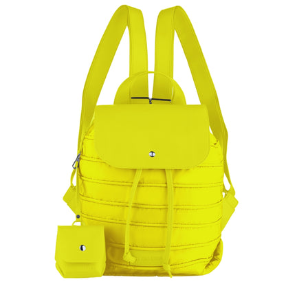 Backpack in Soft Fabric Waterproof Quilted Design Yellow