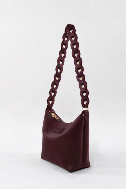 Women’s Burgundy Shoulder Bag with Bold Chain