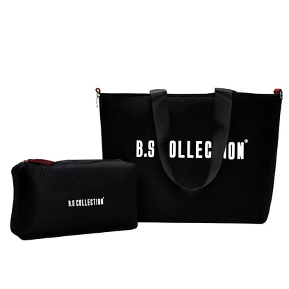 Uni-bag Tote Bag for Women in Double-Face Leather and Fabric Lightweight, Elegant & Practical for Work and University - Black