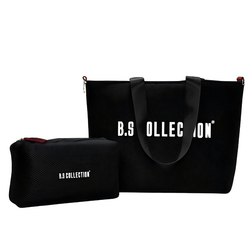 Uni-bag Tote Bag for Women in Double-Face Leather and Fabric Lightweight, Elegant & Practical for Work and University - Black