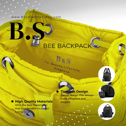 Backpack in Soft Fabric Waterproof Quilted Design Yellow