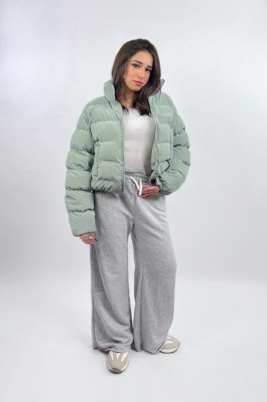 Cropped Puffer Jacket in Mint Green Waterproof