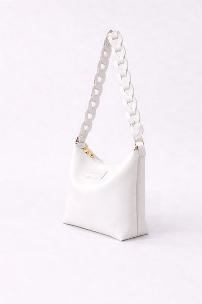 Women’s White Shoulder Bag with Bold Chain
