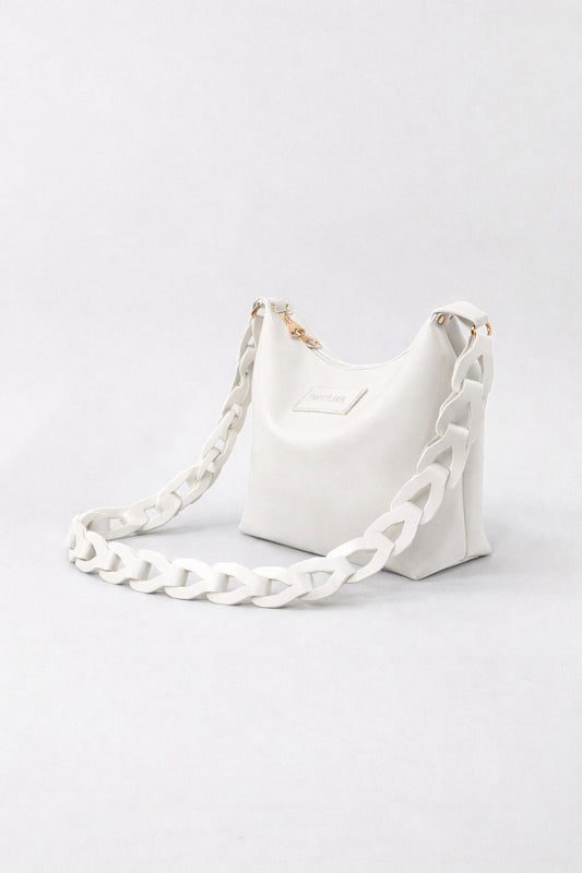 Women’s White Shoulder Bag with Bold Chain