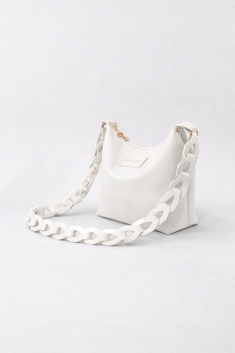 Women’s White Shoulder Bag with Bold Chain