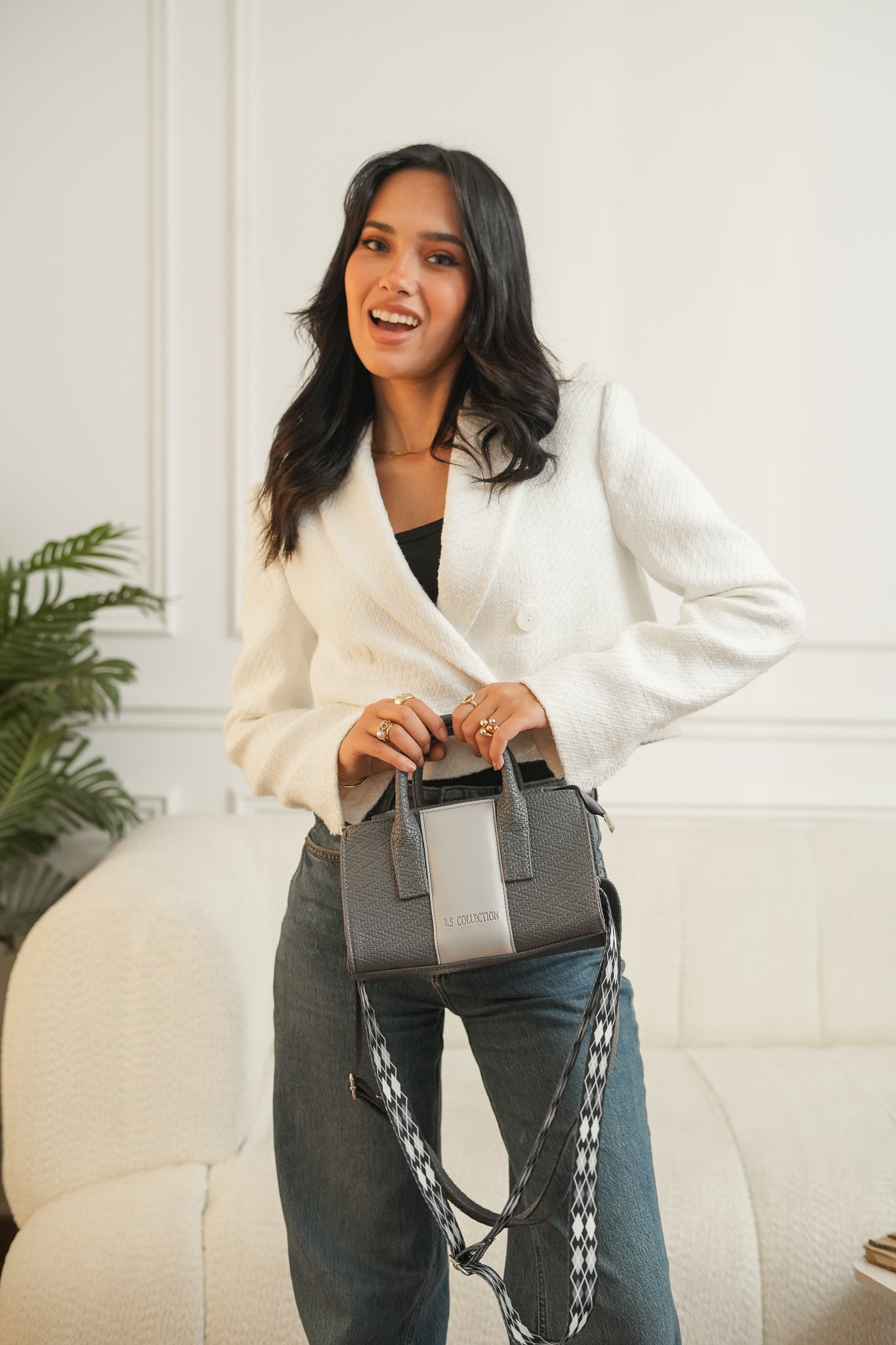 Mini Cross BS Leather Bag - Grey