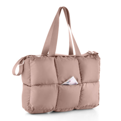 Large Capacity Waterproof High Quilted Shoulder Bag & Handbag in Cafe