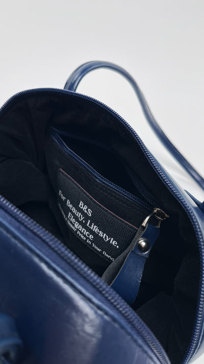 Women's Leather Shoulder Bag – Elegant Modern Design – Navy Blue