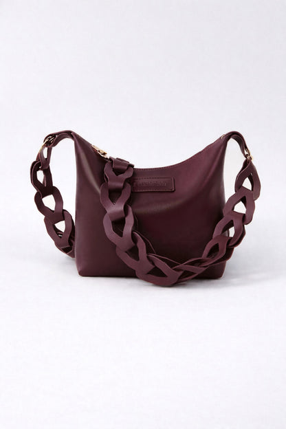 Women’s Burgundy Shoulder Bag with Bold Chain
