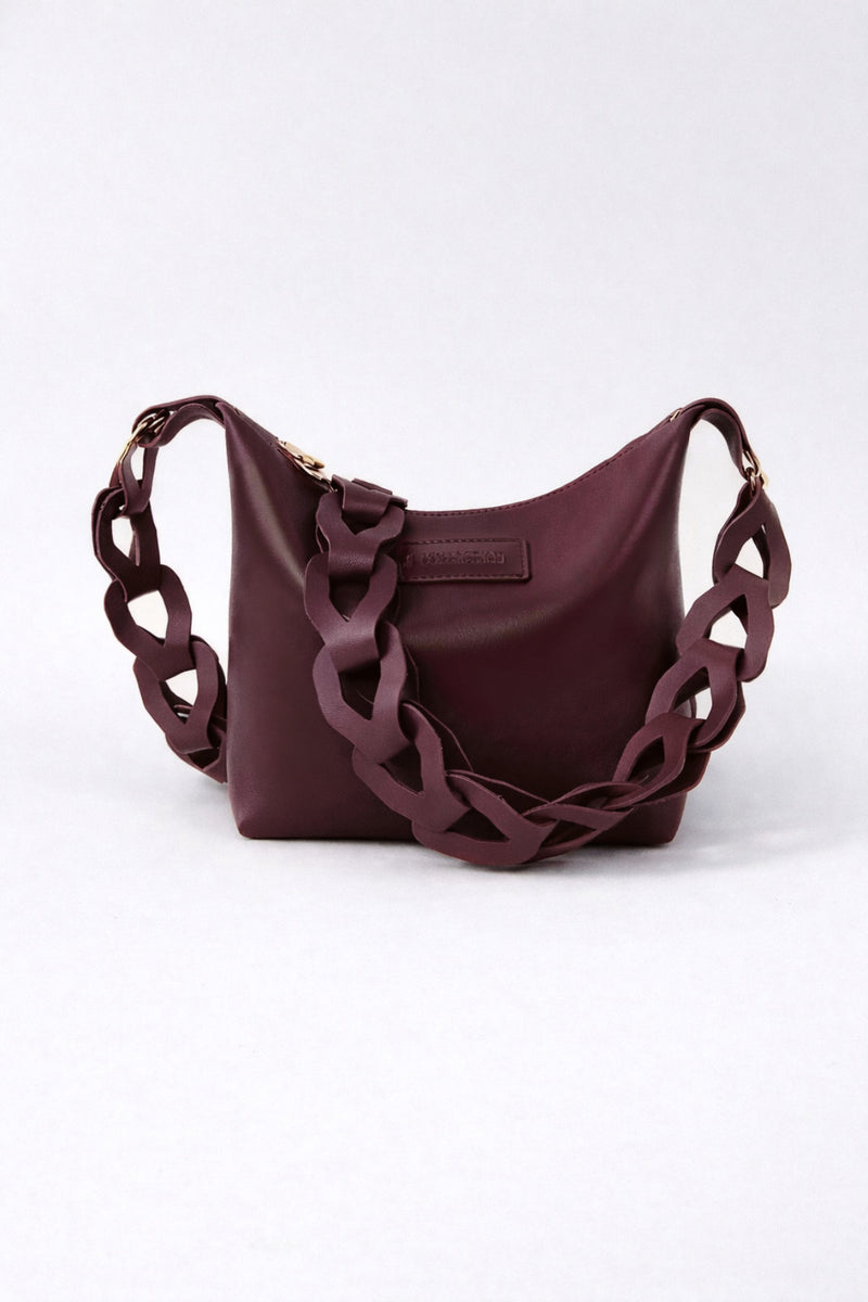 Women’s Burgundy Shoulder Bag with Bold Chain
