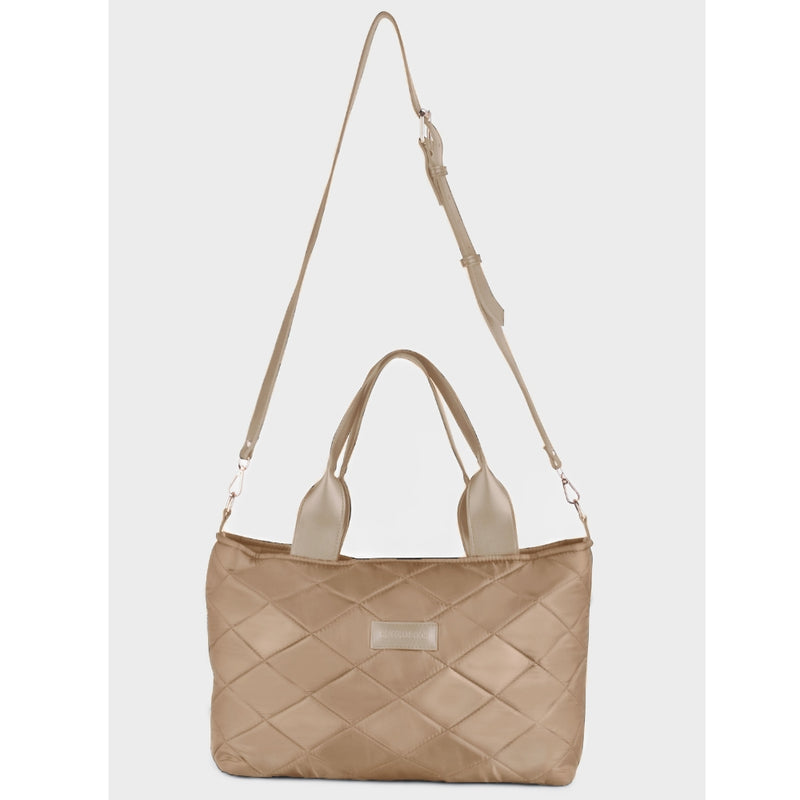 Soft Quilted Canvas Shoulder Bag - Cafe